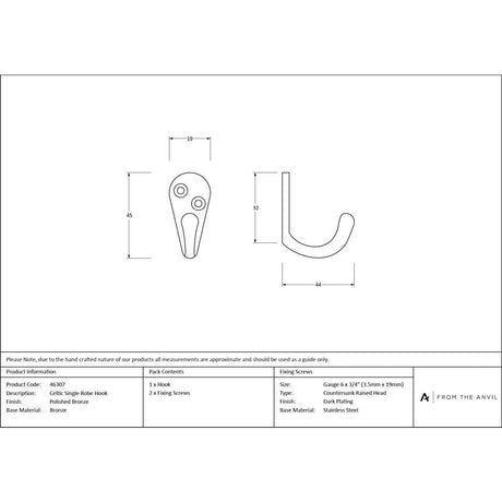 From The Anvil - Polished Bronze Celtic Single Robe Hook | Sku. 46307 | Trade Door Handles.