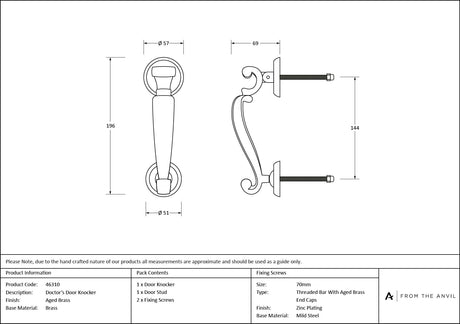 From The Anvil - Aged Brass Doctors Door Knocker | Sku. 46310 | Trade Door Handles.