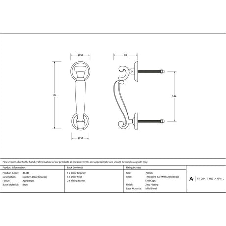 From The Anvil - Aged Brass Doctors Door Knocker | Sku. 46310 | Trade Door Handles.