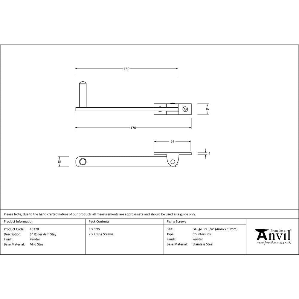 From The Anvil - Pewter 6" Roller Arm Stay | Sku. 46378 | Trade Door Handles.