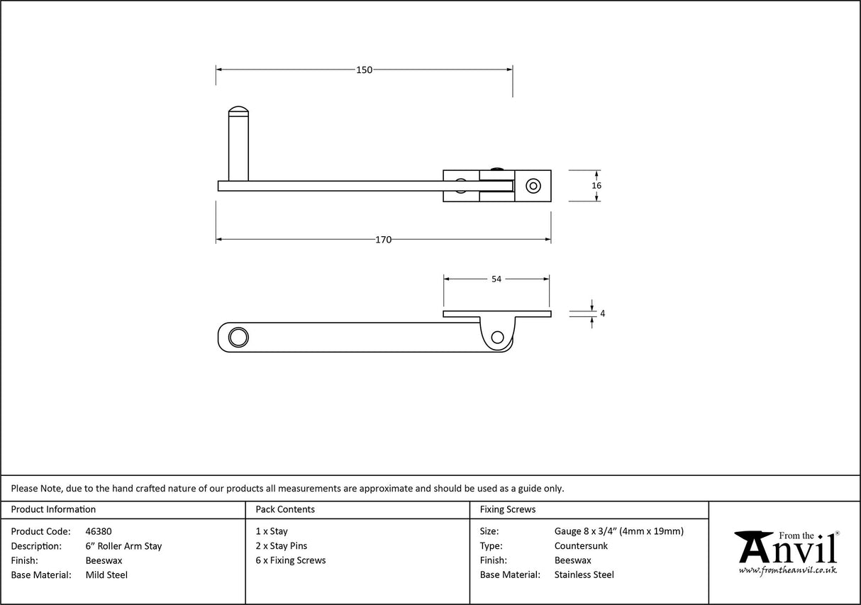 From The Anvil - Beeswax 6" Roller Arm Stay | Sku. 46380 | Trade Door Handles.