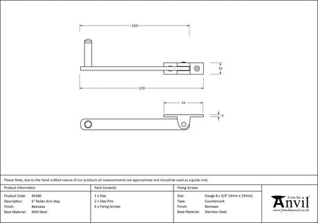 From The Anvil - Beeswax 6" Roller Arm Stay | Sku. 46380 | Trade Door Handles.