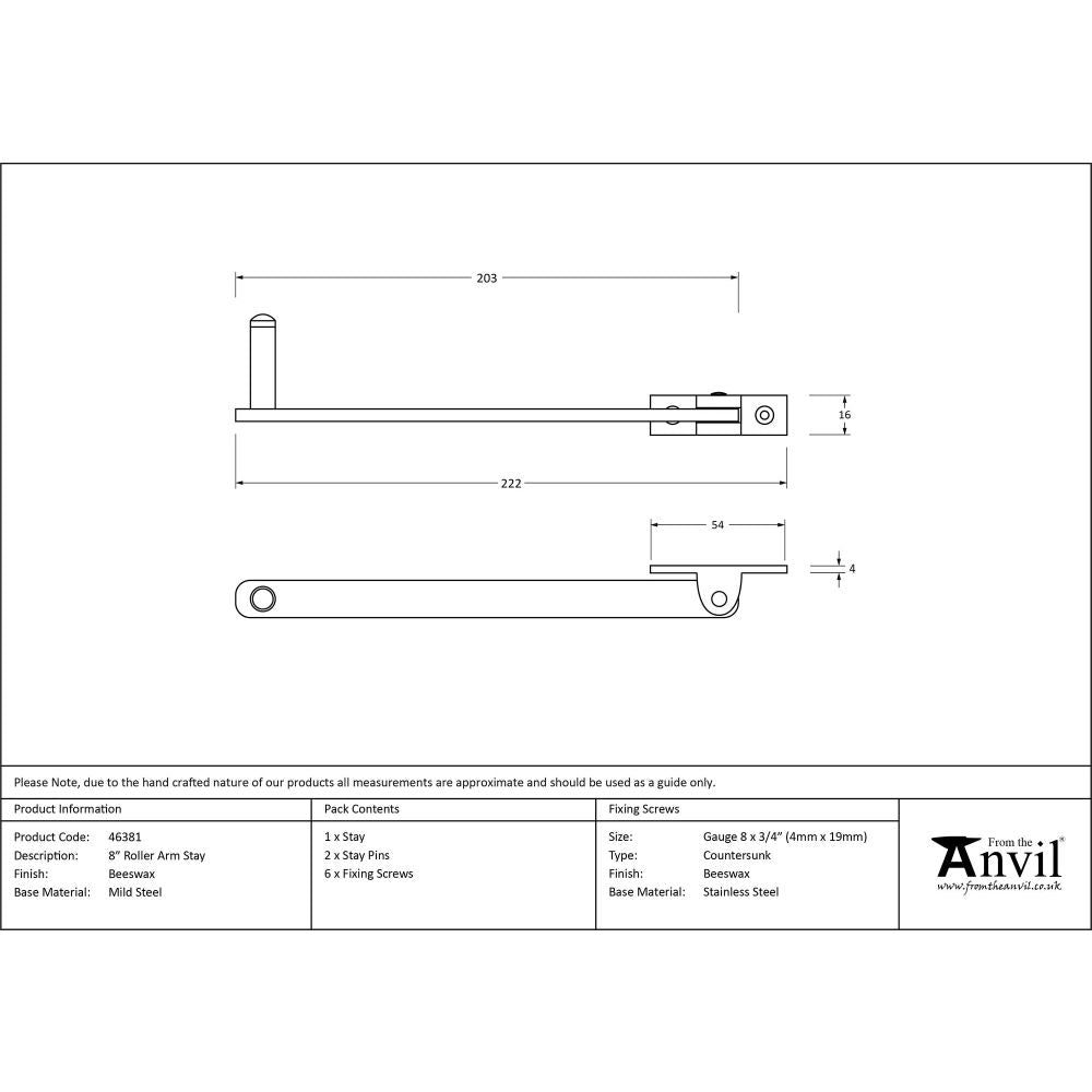 From The Anvil - Beeswax 8" Roller Arm Stay | Sku. 46381 | Trade Door Handles.