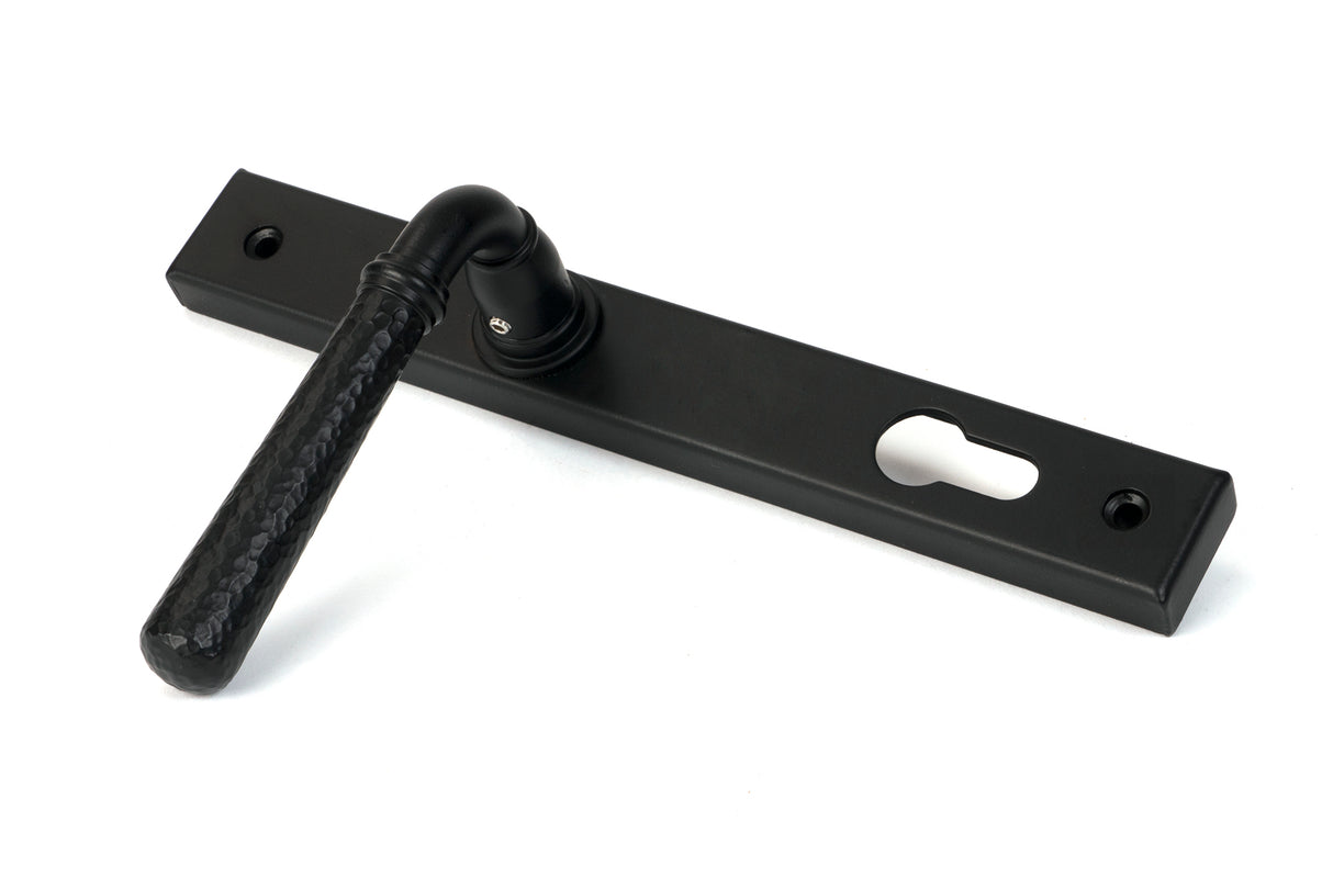 From The Anvil - Matt Black Hammered Newbury Slimline Espag. Lock Set | Sku. 46388 | Trade Door Handles.
