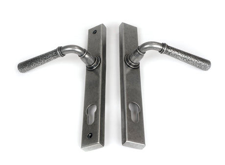 From The Anvil - Pewter Hammered Newbury Slimline Espag. Lock Set | Sku. 46389 | Trade Door Handles.