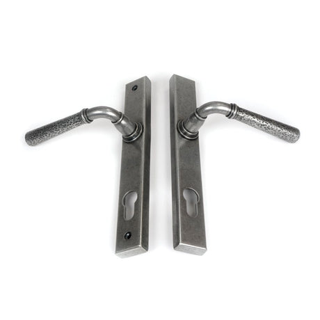 From The Anvil - Pewter Hammered Newbury Slimline Espag. Lock Set | Sku. 46389 | Trade Door Handles.
