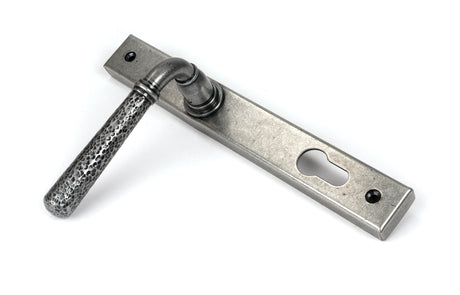 From The Anvil - Pewter Hammered Newbury Slimline Espag. Lock Set | Sku. 46389 | Trade Door Handles.