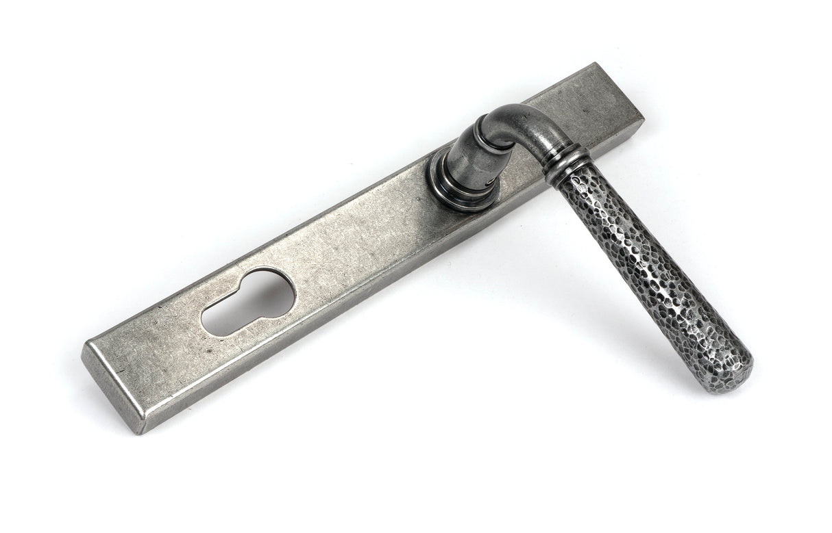 From The Anvil - Pewter Hammered Newbury Slimline Espag. Lock Set | Sku. 46389 | Trade Door Handles.