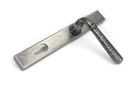 From The Anvil - Pewter Hammered Newbury Slimline Espag. Lock Set | Sku. 46389 | Trade Door Handles.