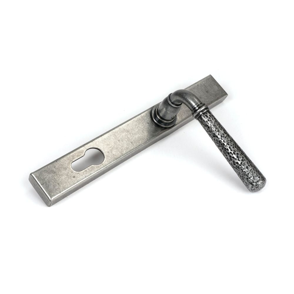From The Anvil - Pewter Hammered Newbury Slimline Espag. Lock Set | Sku. 46389 | Trade Door Handles.