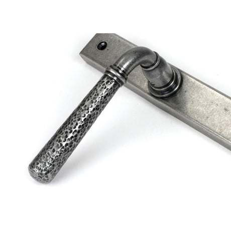 From The Anvil - Pewter Hammered Newbury Slimline Espag. Lock Set | Sku. 46389 | Trade Door Handles.