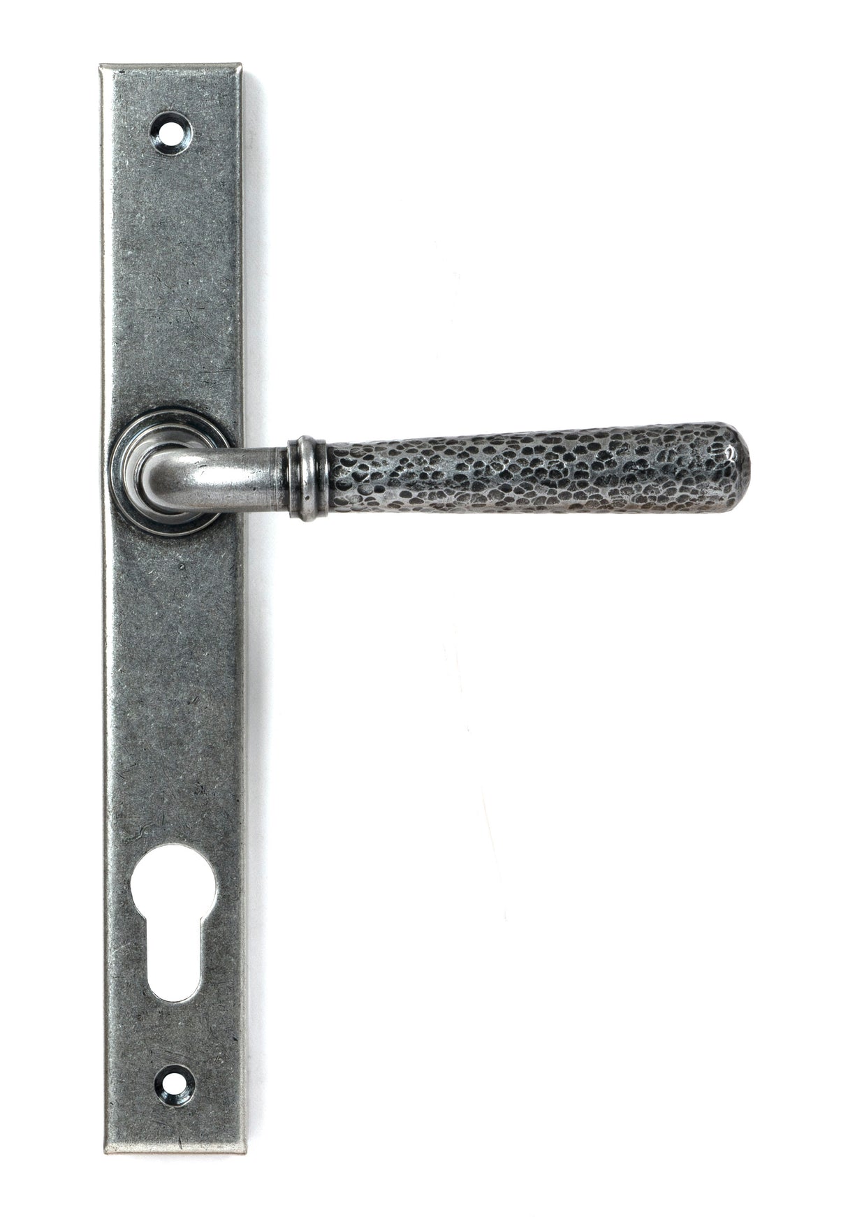 From The Anvil - Pewter Hammered Newbury Slimline Espag. Lock Set | Sku. 46389 | Trade Door Handles.