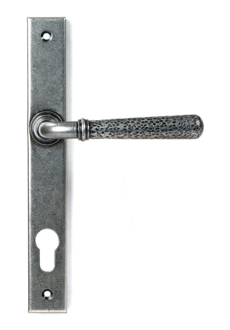 From The Anvil - Pewter Hammered Newbury Slimline Espag. Lock Set | Sku. 46389 | Trade Door Handles.