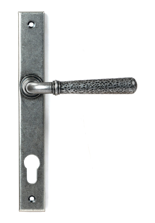From The Anvil - Pewter Hammered Newbury Slimline Espag. Lock Set | Sku. 46389 | Trade Door Handles.