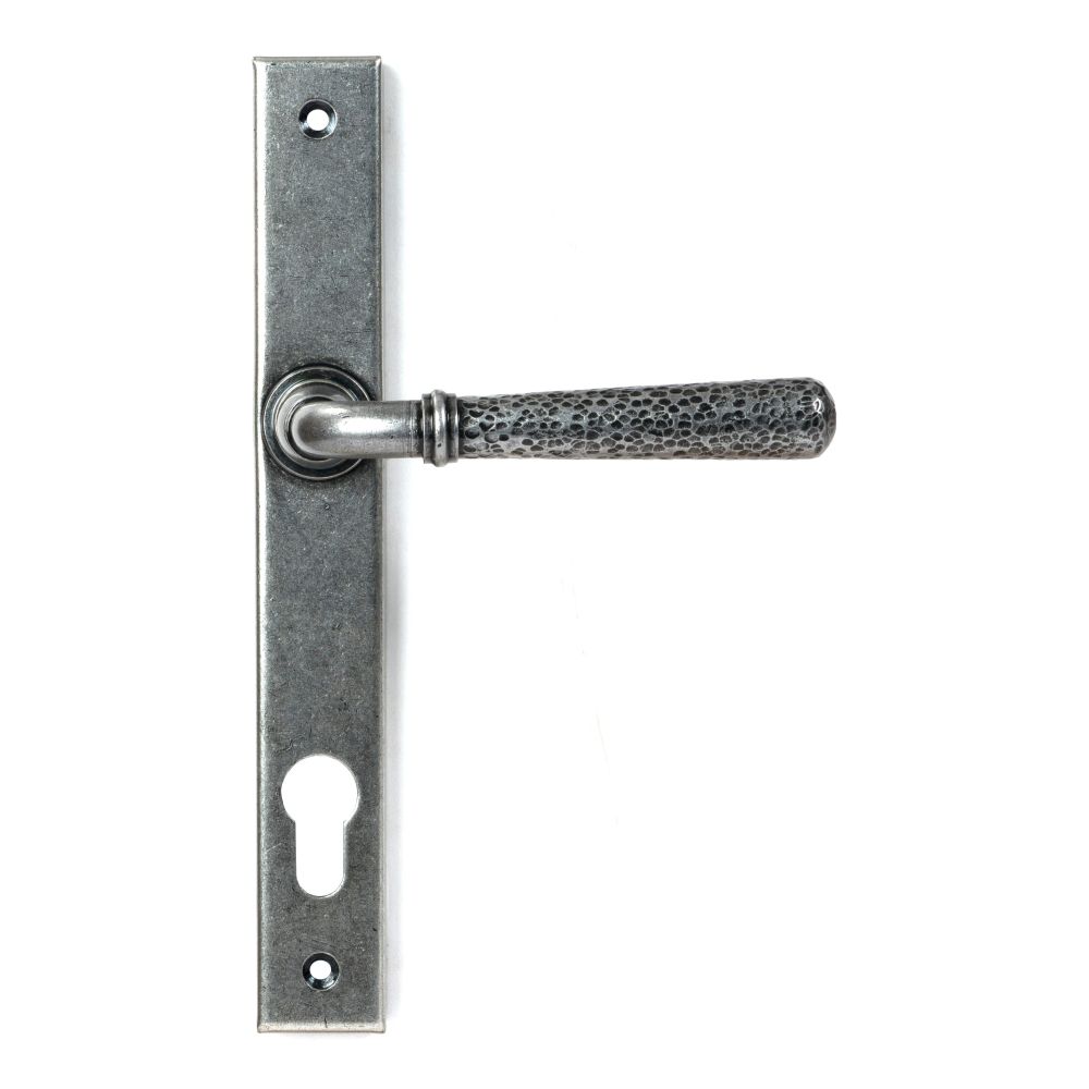 From The Anvil - Pewter Hammered Newbury Slimline Espag. Lock Set | Sku. 46389 | Trade Door Handles.