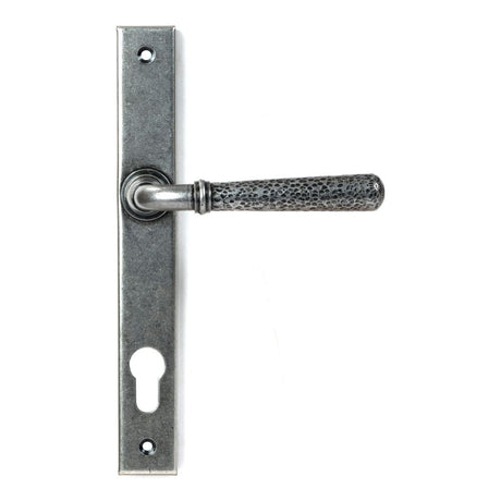 From The Anvil - Pewter Hammered Newbury Slimline Espag. Lock Set | Sku. 46389 | Trade Door Handles.