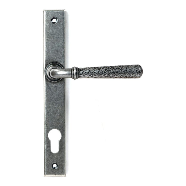 From The Anvil - Pewter Hammered Newbury Slimline Espag. Lock Set | Sku. 46389 | Trade Door Handles.