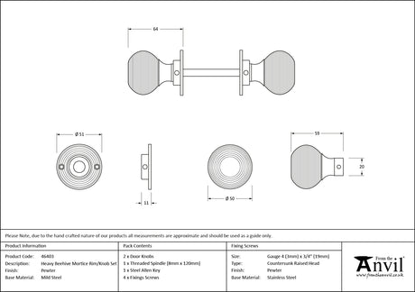 From The Anvil - Pewter Heavy Beehive Mortice/Rim Knob Set | Sku. 46403 | Trade Door Handles.