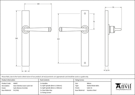 From The Anvil - Satin Marine SS (316) Avon Slimline Lever Espag. Latch Set | Sku. 46407 | Trade Door Handles.