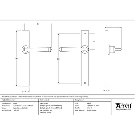 From The Anvil - Satin Marine SS (316) Avon Slimline Lever Espag. Latch Set | Sku. 46407 | Trade Door Handles.