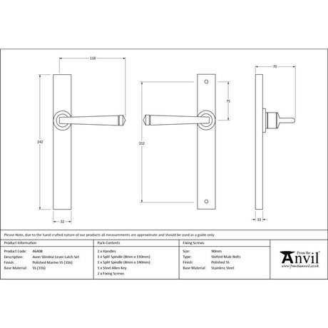From The Anvil - Polished Marine SS (316) Avon Slimline Lever Espag. Latch Set | Sku. 46408 | Trade Door Handles.