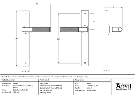 From The Anvil - Satin Marine SS (316) Brompton Slimline Lever Espag. Latch Set | Sku. 46409 | Trade Door Handles.