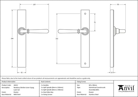 From The Anvil - Pewter Newbury Slimline Lever Espag. Latch Set | Sku. 46412 | Trade Door Handles.