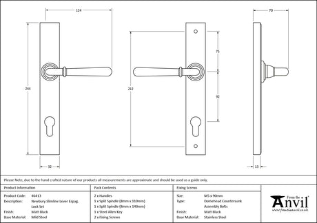 From The Anvil - Matt Black Newbury Slimline Lever Espag. Lock Set | Sku. 46413 | Trade Door Handles.