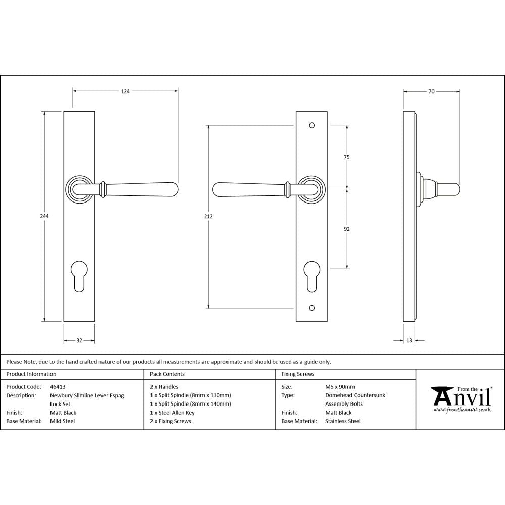 From The Anvil - Matt Black Newbury Slimline Lever Espag. Lock Set | Sku. 46413 | Trade Door Handles.