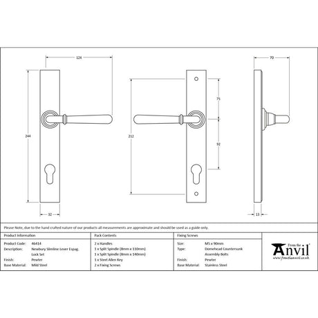 From The Anvil - Pewter Newbury Slimline Lever Espag. Lock Set | Sku. 46414 | Trade Door Handles.