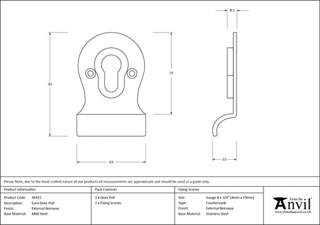 From The Anvil - External Beeswax Euro Door Pull | Sku. 46415 | Trade Door Handles.
