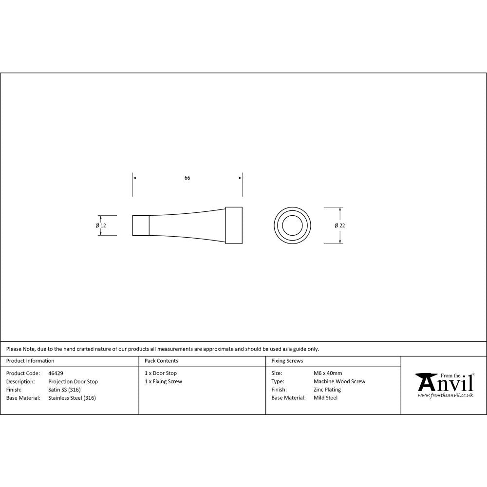 From The Anvil - Satin Marine SS (316) Projection Door Stop | Sku. 46429 | Trade Door Handles.