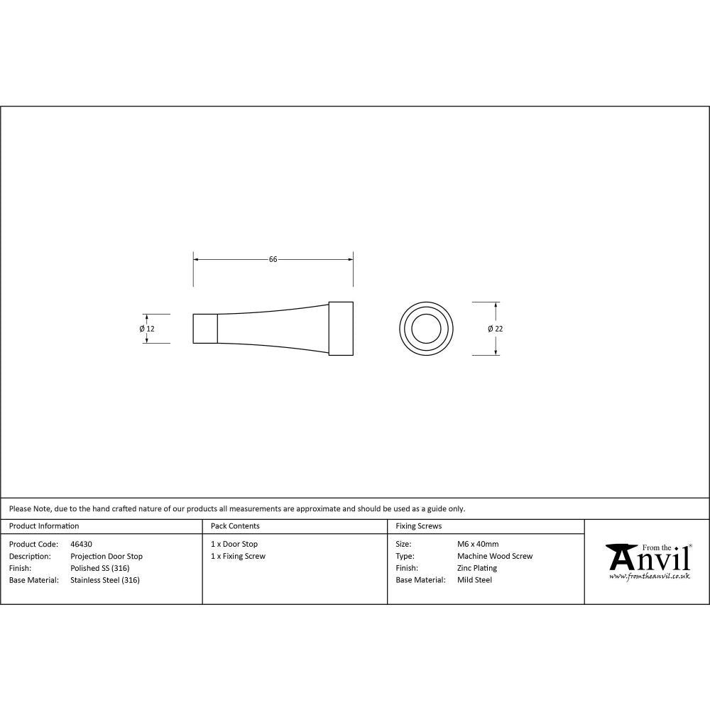 From The Anvil - Polished Marine SS (316) Projection Door Stop | Sku. 46430 | Trade Door Handles.