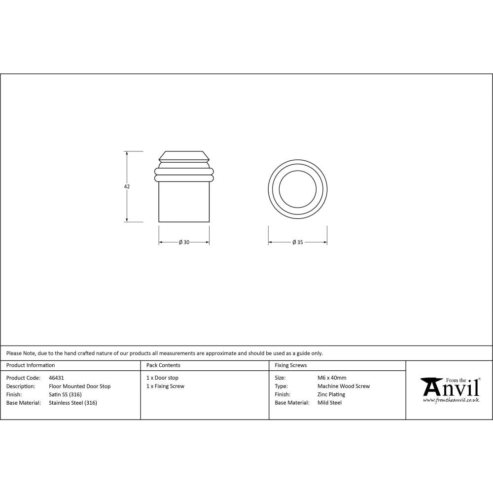 From The Anvil - Satin Marine SS (316) Floor Mounted Door Stop | Sku. 46431 | Trade Door Handles.
