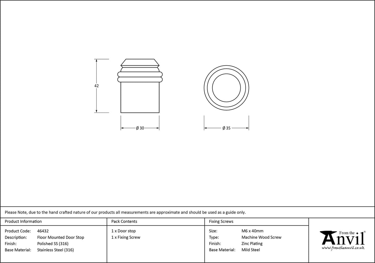 From The Anvil - Polished Marine SS (316) Floor Mounted Door Stop | Sku. 46432 | Trade Door Handles.