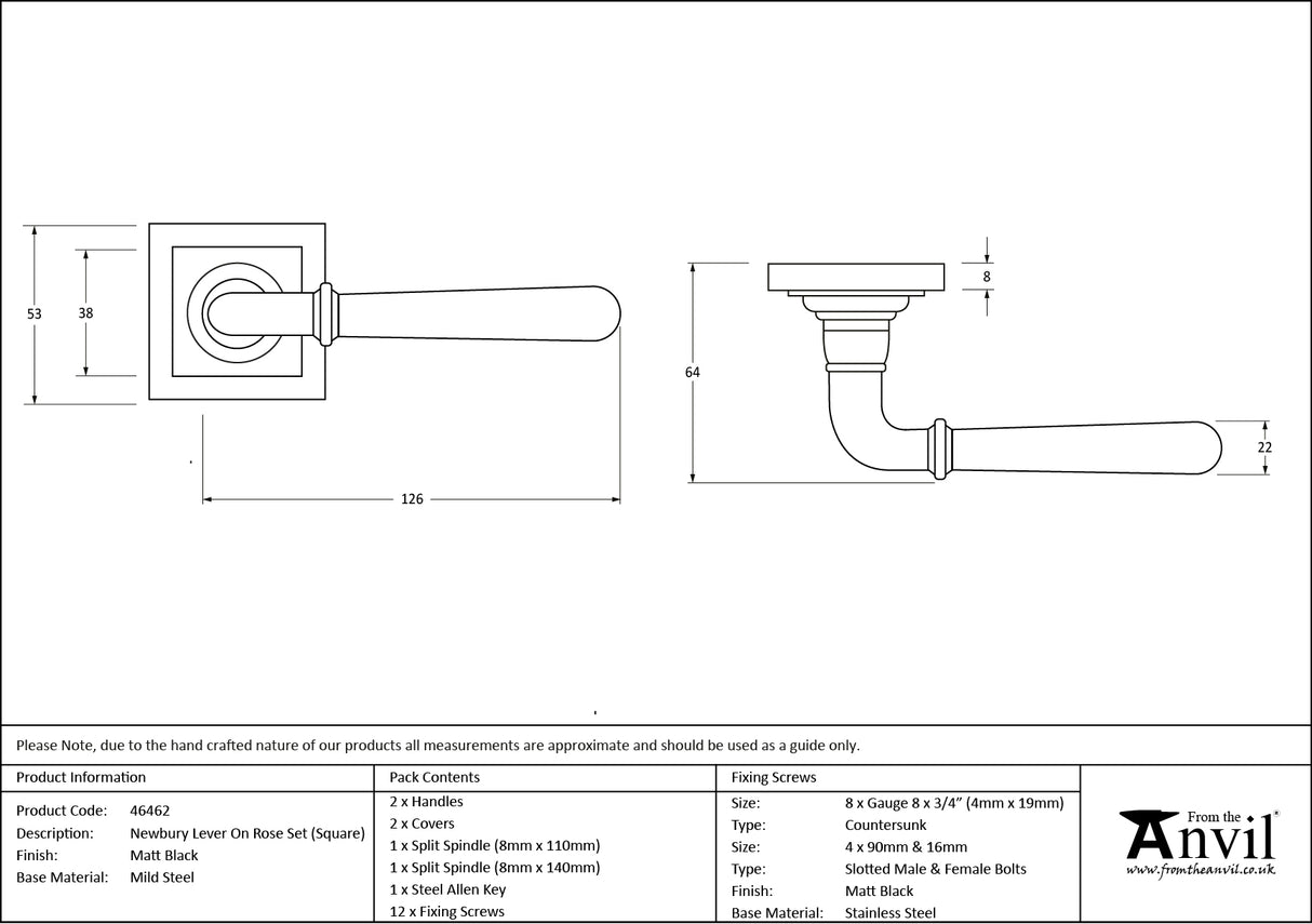 From The Anvil - Matt Black Newbury Lever on Rose Set (Square) | Sku. 46462 | Trade Door Handles.