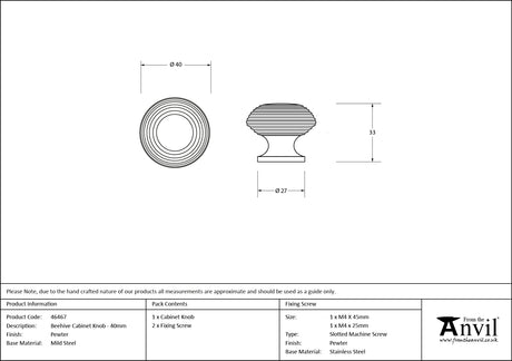 From The Anvil - Pewter Beehive Cabinet Knob 40mm | Sku. 46467 | Trade Door Handles.