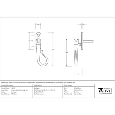 From The Anvil - Beeswax Shepherd's Crook Espag - RH | Sku. 46496 | Trade Door Handles.