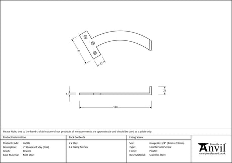 From The Anvil - Pewter 7" Quadrant Stay (Pair) | Sku. 46505 | Trade Door Handles.