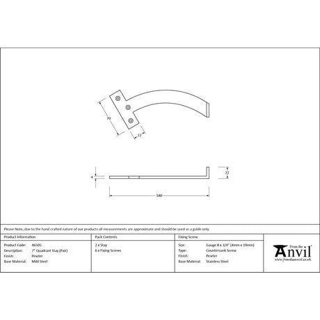 From The Anvil - Pewter 7" Quadrant Stay (Pair) | Sku. 46505 | Trade Door Handles.