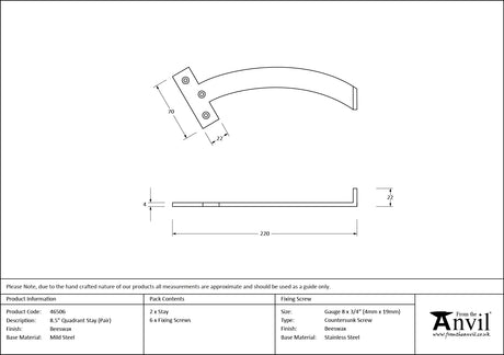 From The Anvil - Beeswax 8.5" Quadrant Stay (Pair) | Sku. 46506 | Trade Door Handles.