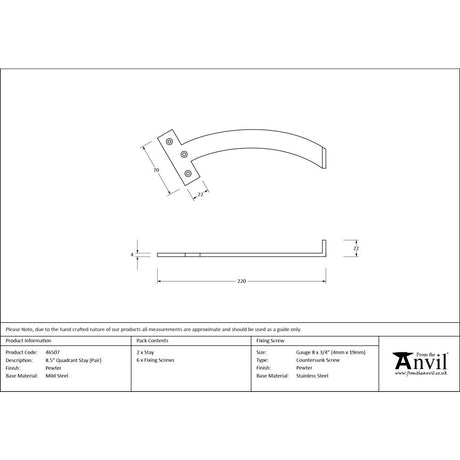 From The Anvil - Pewter 8.5" Quadrant Stay (Pair) | Sku. 46507 | Trade Door Handles.