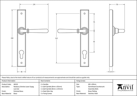 From The Anvil - Polished Brass Newbury Slimline Lever Espag. Lock Set | Sku. 46529 | Trade Door Handles.