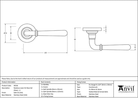 From The Anvil - Satin Marine SS (316) Newbury Lever on Rose Set (Plain) - Unsprung | Sku. 46536 | Trade Door Handles.