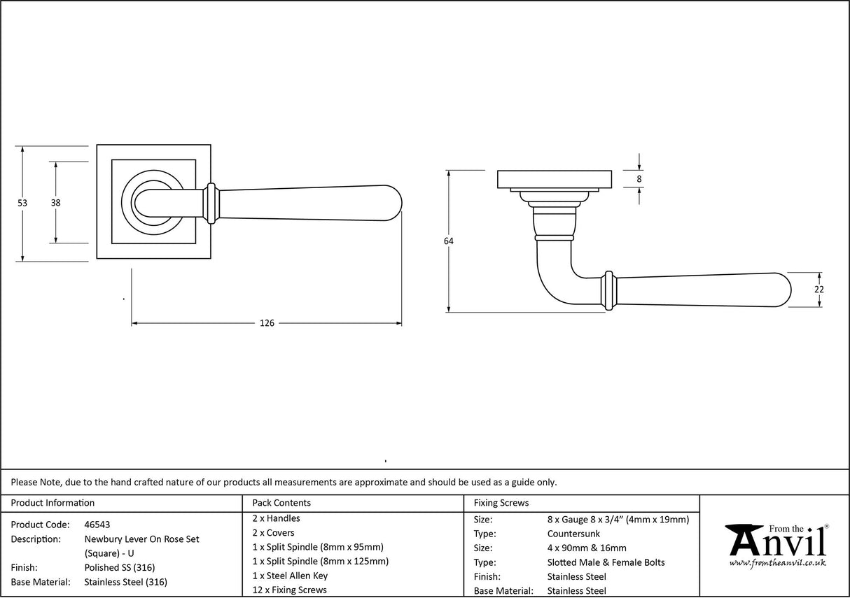From The Anvil - Polished Marine SS (316) Newbury Lever on Rose Set (Square) - Unsprung | Sku. 46543 | Trade Door Handles.