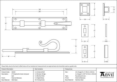 From The Anvil - External Beeswax 8" Shepherd's Crook Universal Bolt | Sku. 46544 | Trade Door Handles.