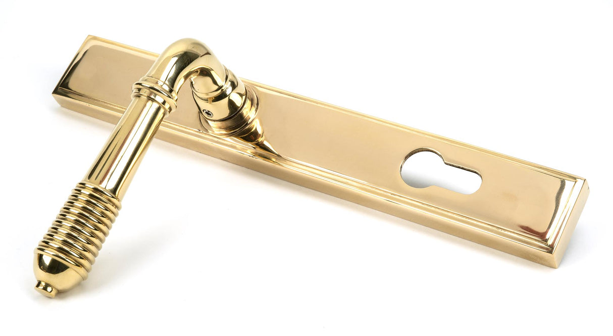 From The Anvil - Polished Brass Reeded Slimline Lever Espag. Lock Set | Sku. 46545 | Trade Door Handles.