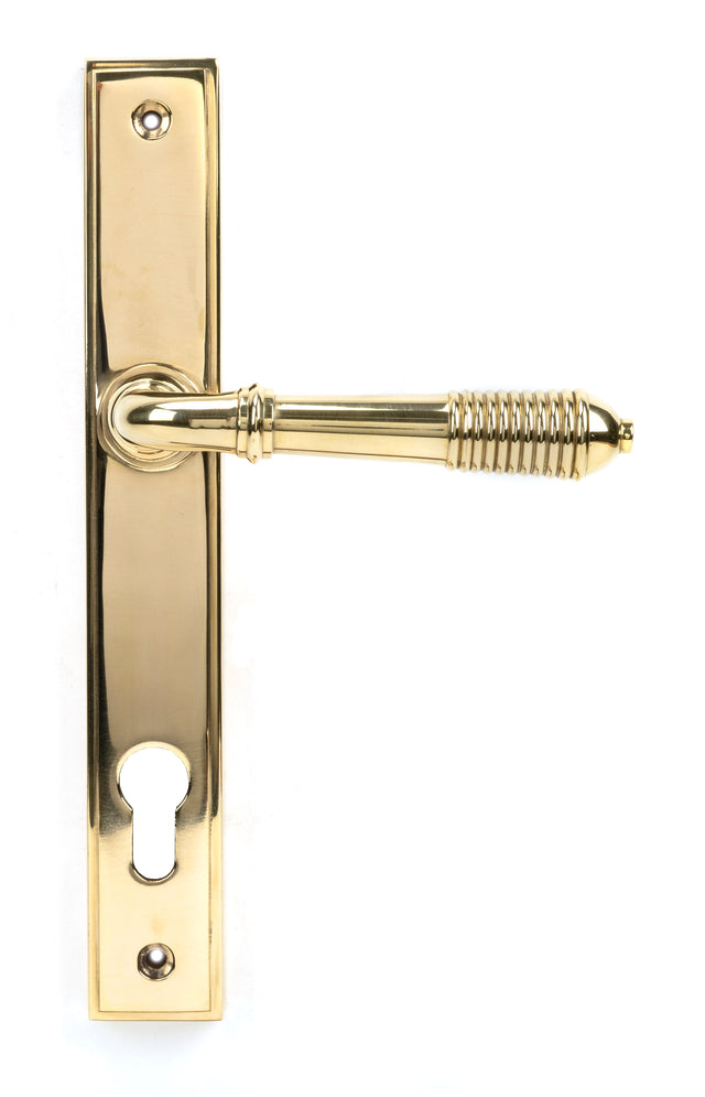 From The Anvil - Polished Brass Reeded Slimline Lever Espag. Lock Set | Sku. 46545 | Trade Door Handles.