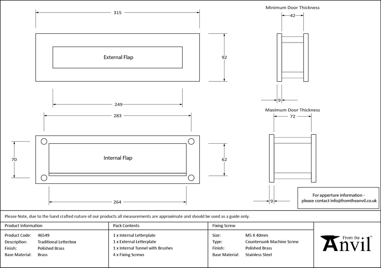 From The Anvil - Polished Brass Traditional Letterbox | Sku. 46549 | Trade Door Handles.