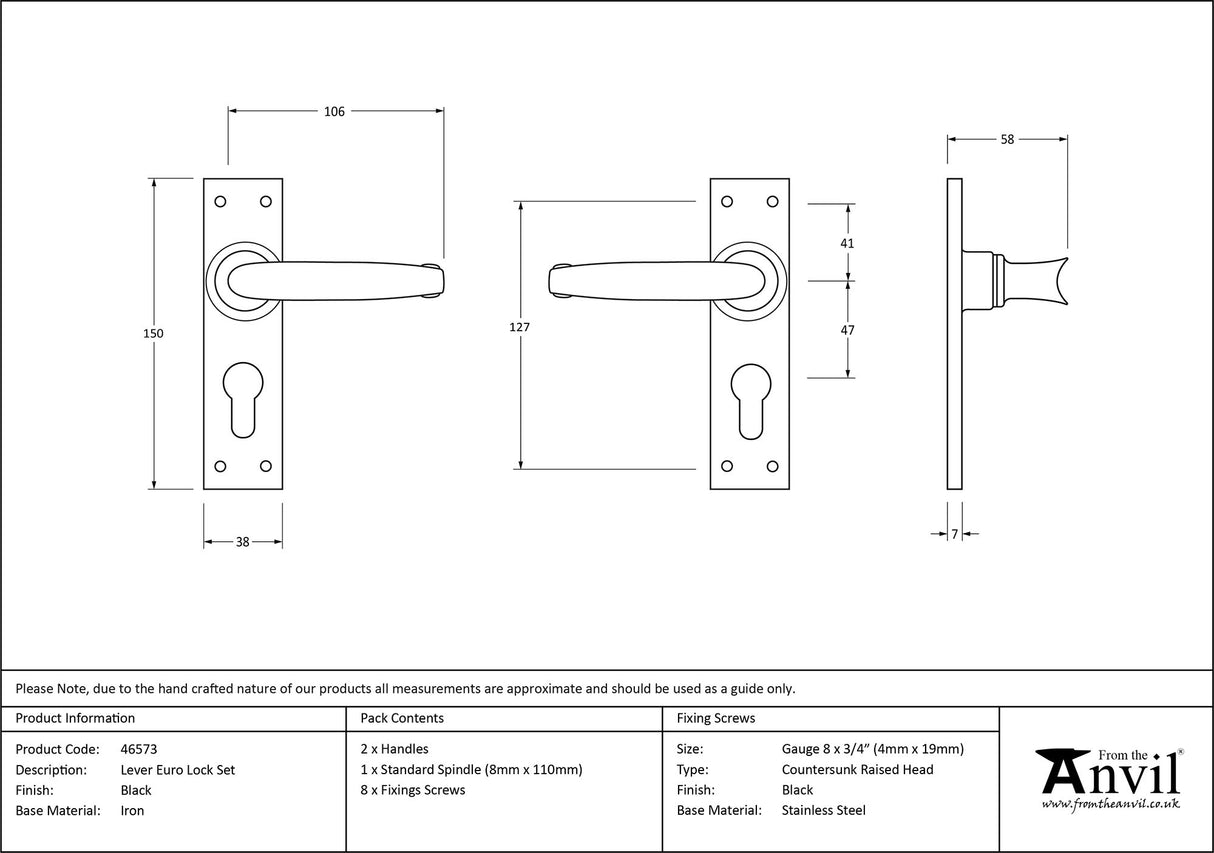 From The Anvil - Black Lever Euro Lock Set | Sku. 46573 | Trade Door Handles.